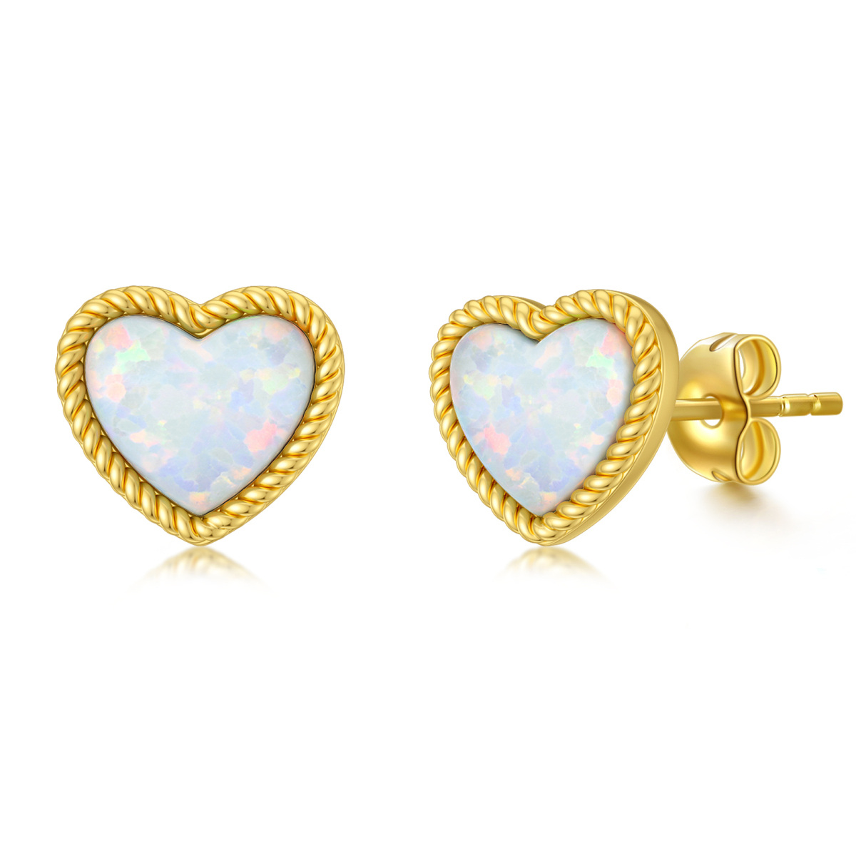 14K Yellow Gold Plated Opal Heart Stud Earrings-1