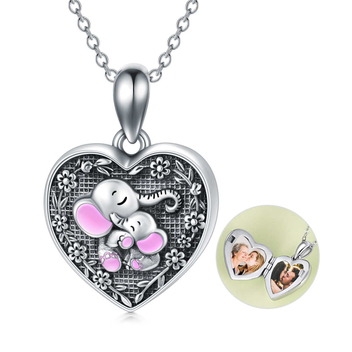 Sterling Silver Personalized Photo & Heart Personalized Photo Locket Necklace with Engraved Word-1