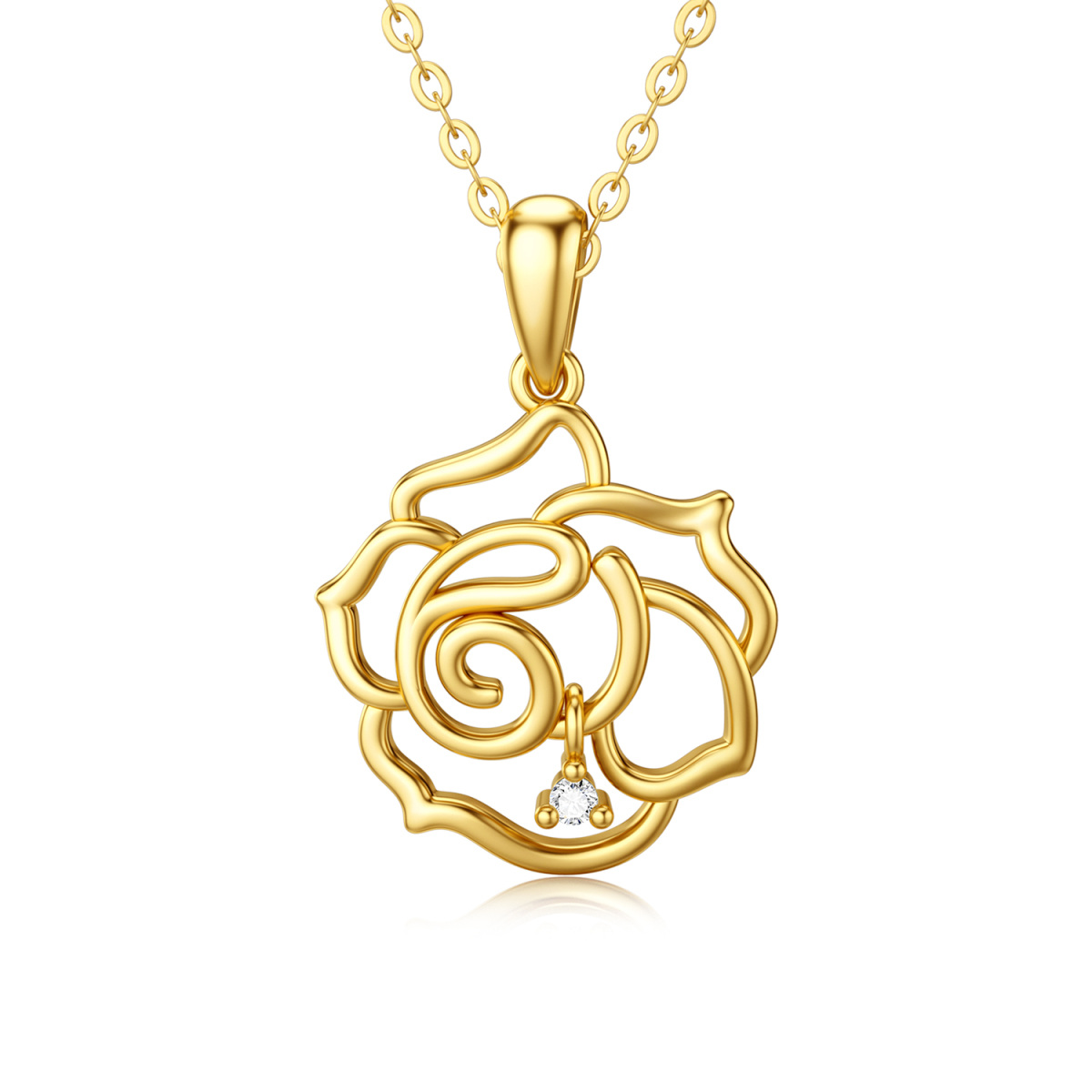 14K Gold Diamond Rose Pendant Necklace-1