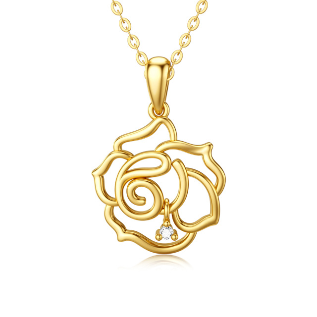 14K Gold Diamond Rose Pendant Necklace-0