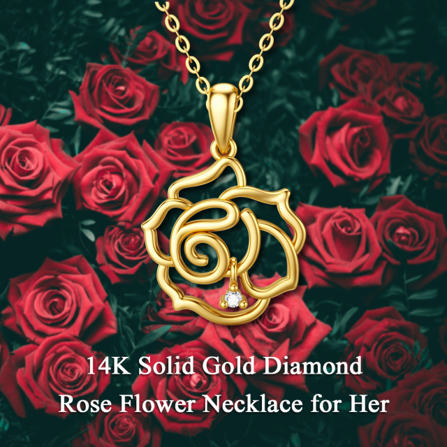 14K Gold Diamant-Rosen-Anhänger Halskette-4