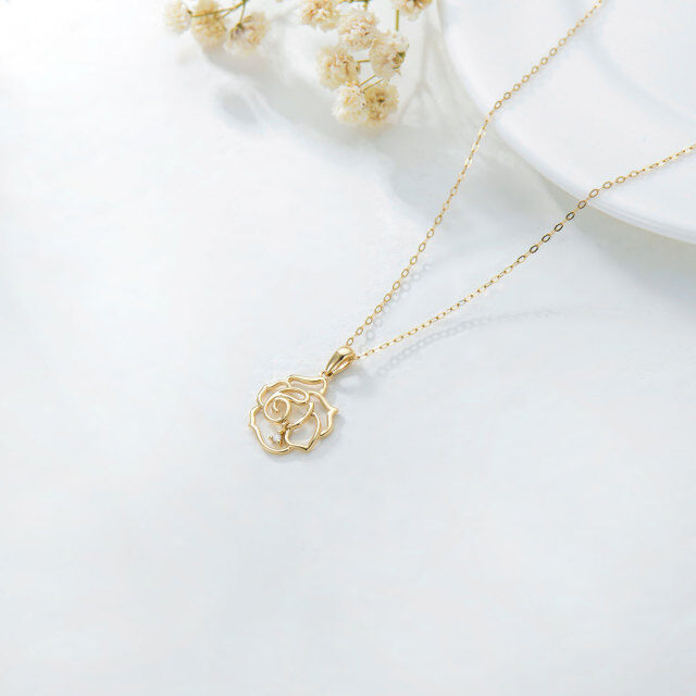 14K Gold Diamond Rose Pendant Necklace-3