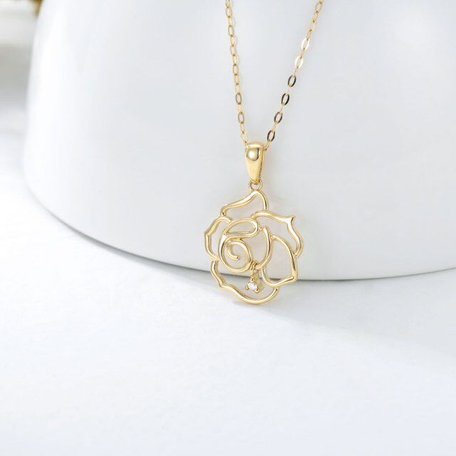 14K Gold Diamond Rose Pendant Necklace-2