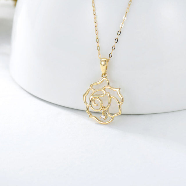 14K Gold Diamant-Rosen-Anhänger Halskette-2