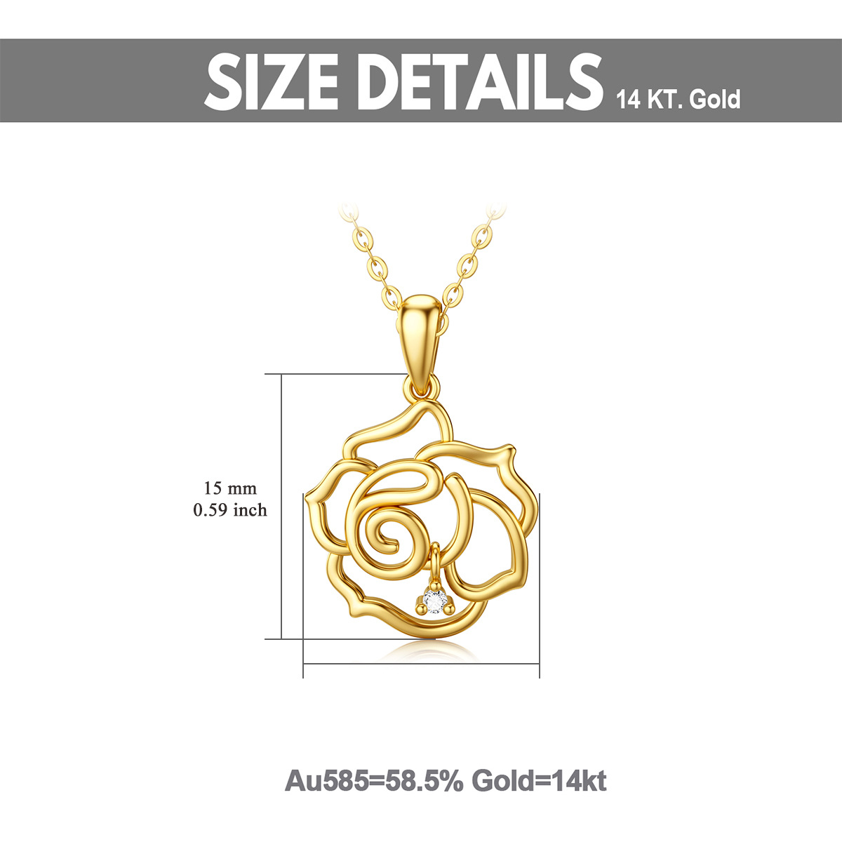 14K Gold Diamond Rose Pendant Necklace-6