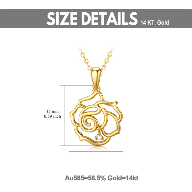 14K Gold Diamond Rose Pendant Necklace-5