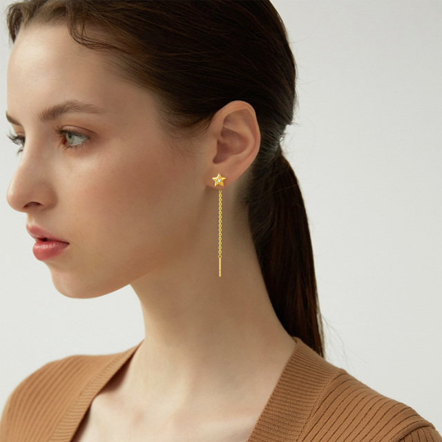 14K Gold Cubic Zirconia Star Drop Earrings-1