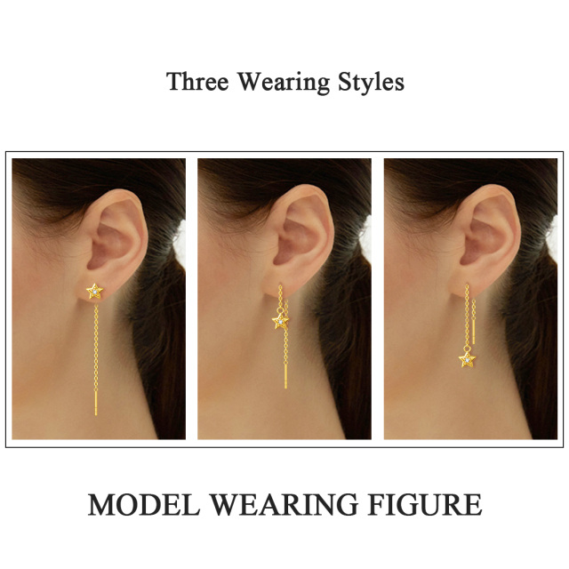 14K Gold Cubic Zirconia Star Drop Earrings-4