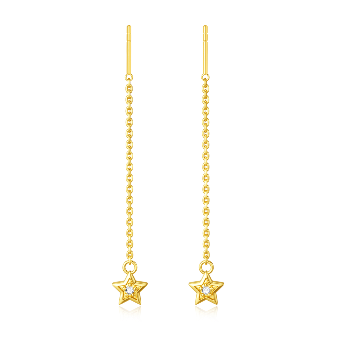 14K Gold Cubic Zirconia Star Drop Earrings-1