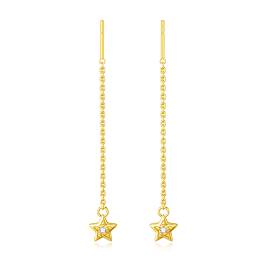14K Gold Cubic Zirconia Star Drop Earrings