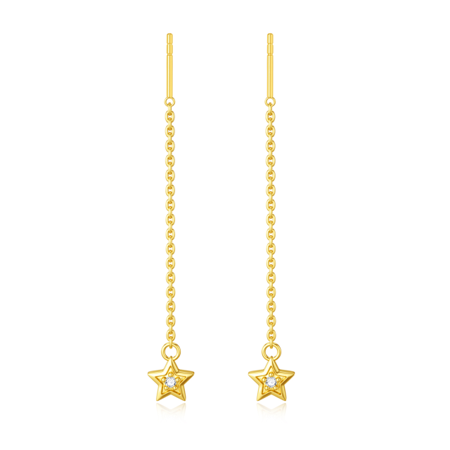 Brincos de linha de orelha em forma de estrela em ouro 14K minúsculos com diamante de 60 mm-0