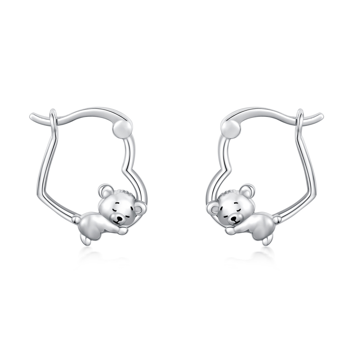 Sterling Silver Bear Heart Hoop Earrings-1
