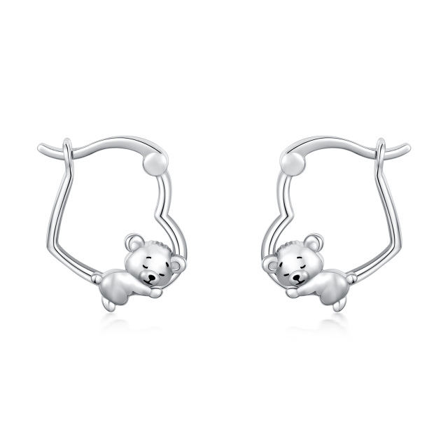 Sterling Silver Bear & Heart Hoop Earrings-1