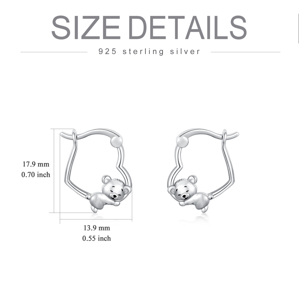 Sterling Silver Bear Heart Hoop Earrings-5