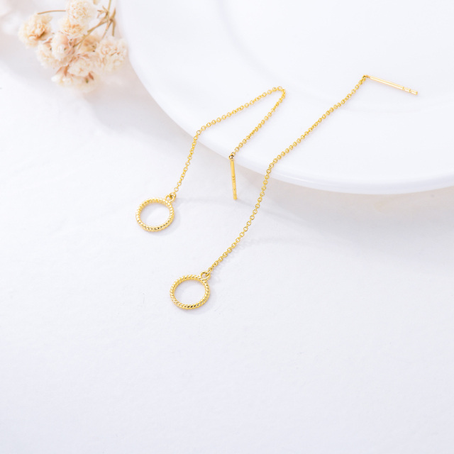 14K Gold Circle Drop Earrings-3