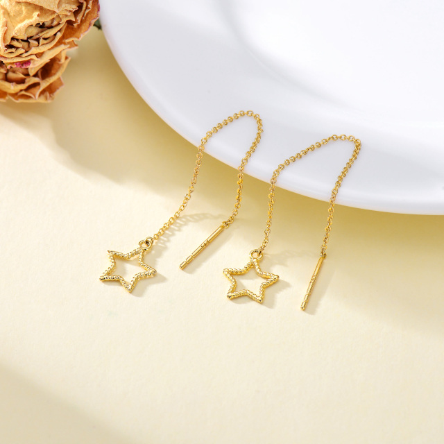 14K Gold Star Drop Earrings-2