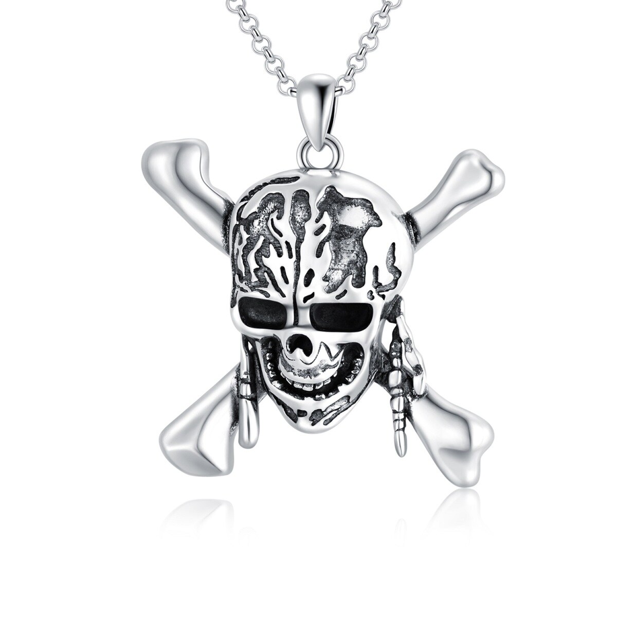 Collier en argent sterling avec pendentif tête de mort pour hommes-1