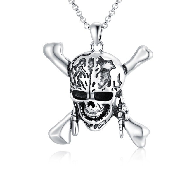 Sterling Silver Skull Pendant Necklace for Men-0