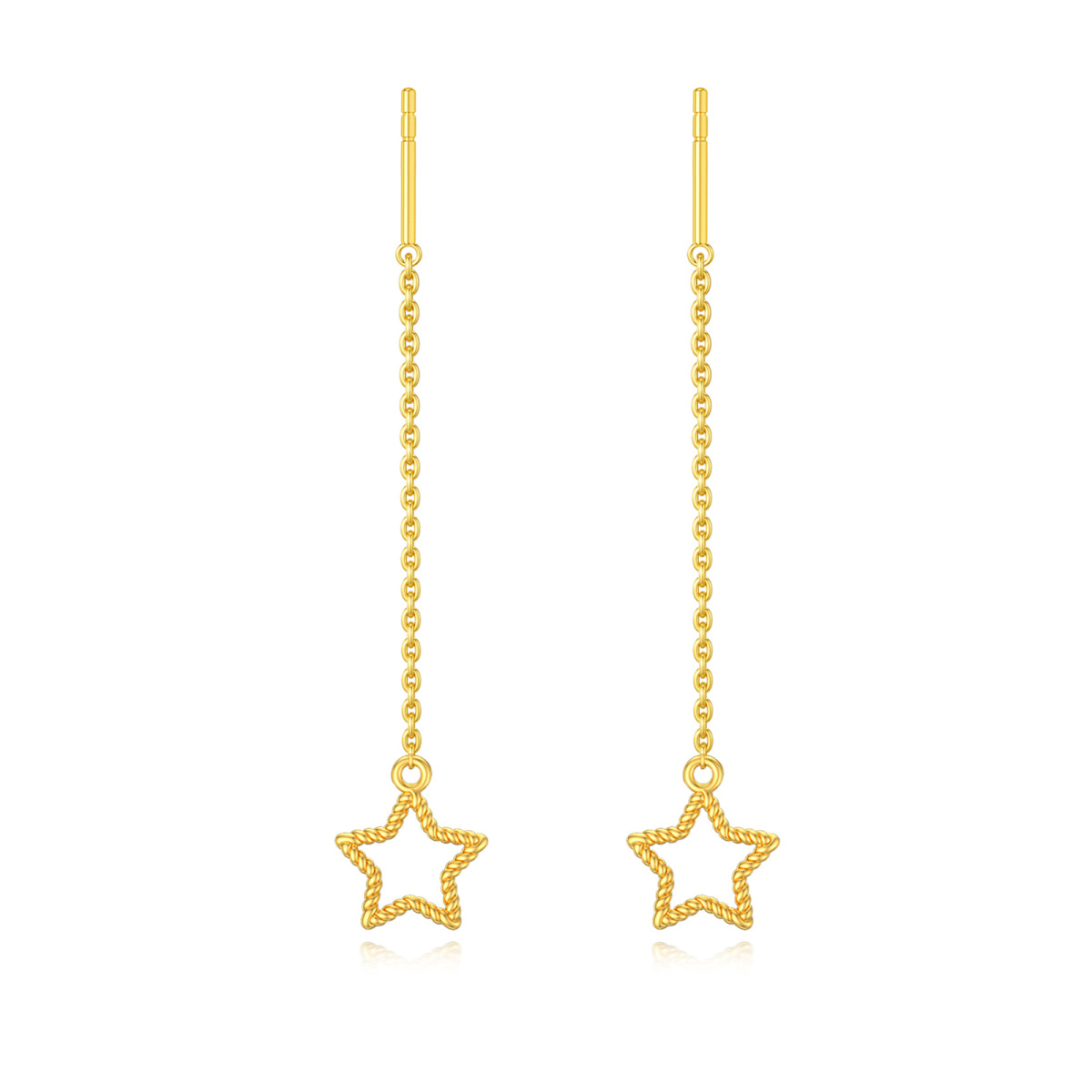 14K Gold Star Drop Earrings-1