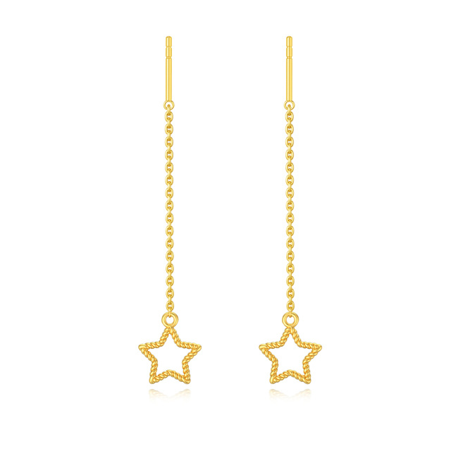 14K Gold Star Drop Earrings-0