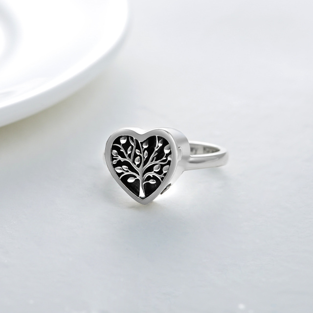 Sterling Silver Tree Of Life & Heart Urn Ring with Engraved Word-2