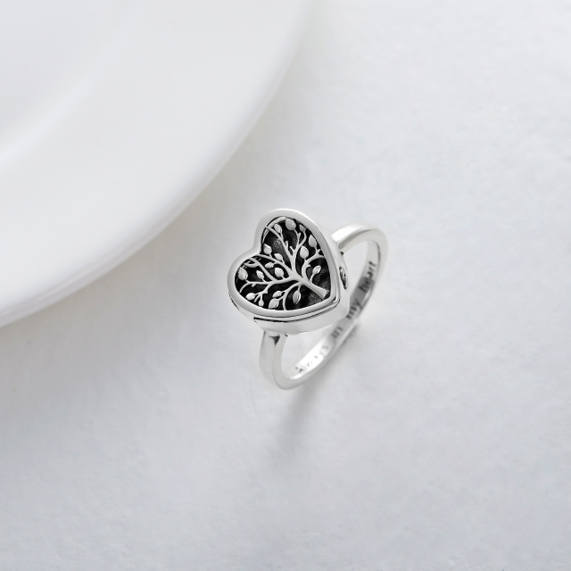 Sterling Silver Tree Of Life & Heart Urn Ring with Engraved Word-3