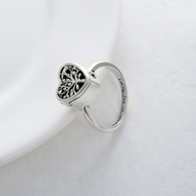 Sterling Silver Tree Of Life & Heart Urn Ring with Engraved Word-4