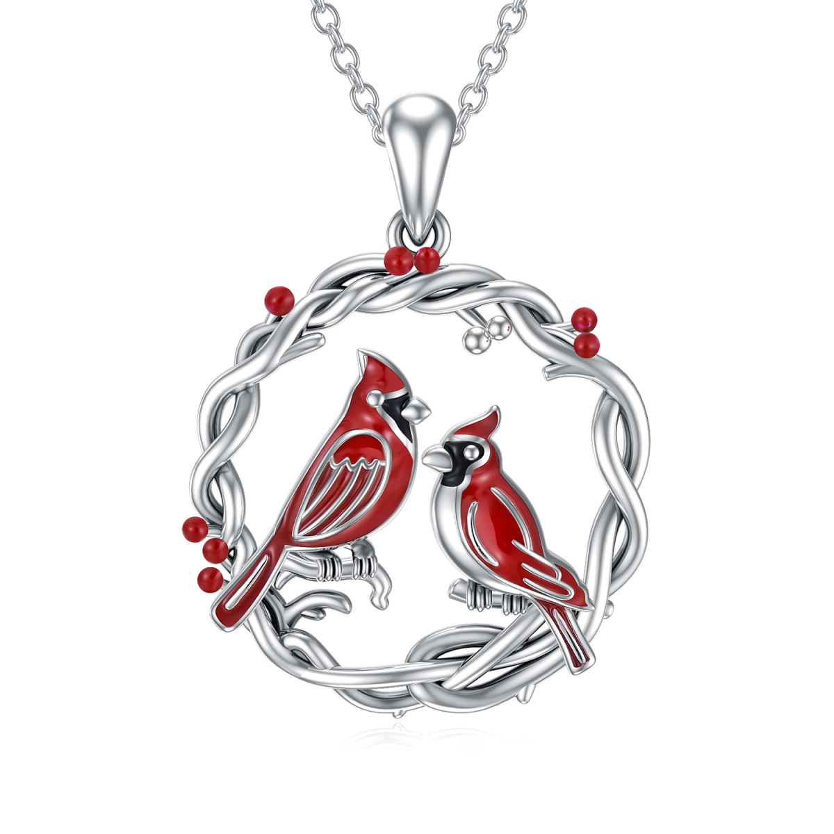 Sterling Silver Cardinal Pendant Necklace-1