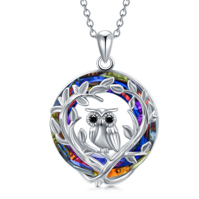 Sterling Silver Crystal Owl Pendant Necklace-3