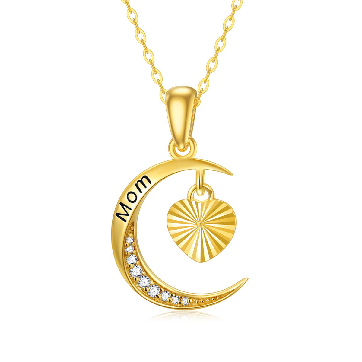 14K Gold Heart & Moon Pendant Necklace-1
