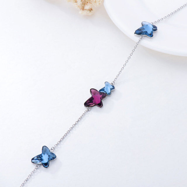 Cristal roxo azul borboleta em prata esterlina com gargantilha-3