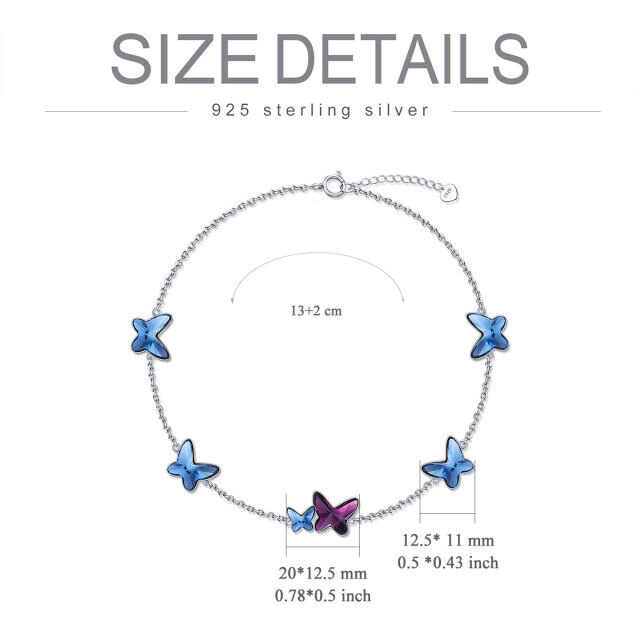 Cristal roxo azul borboleta em prata esterlina com gargantilha-4