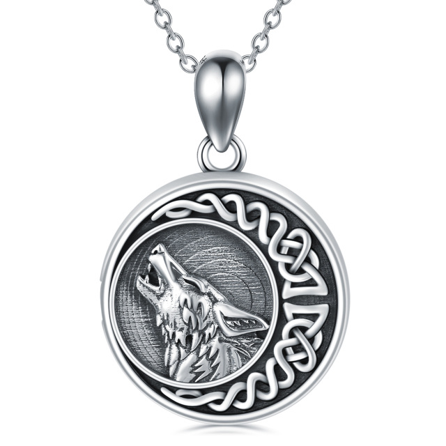 Colar de prata esterlina com medalhão fotográfico personalizado Wolf & Celtic Knot Moon-0