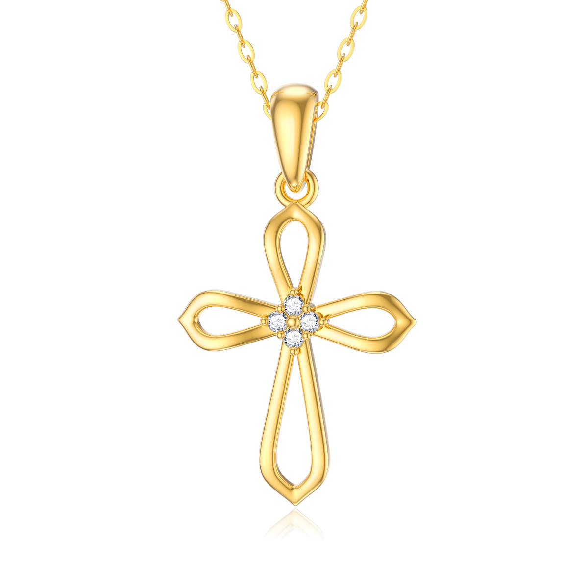14K Gold Diamond Cross Pendant Necklace-1