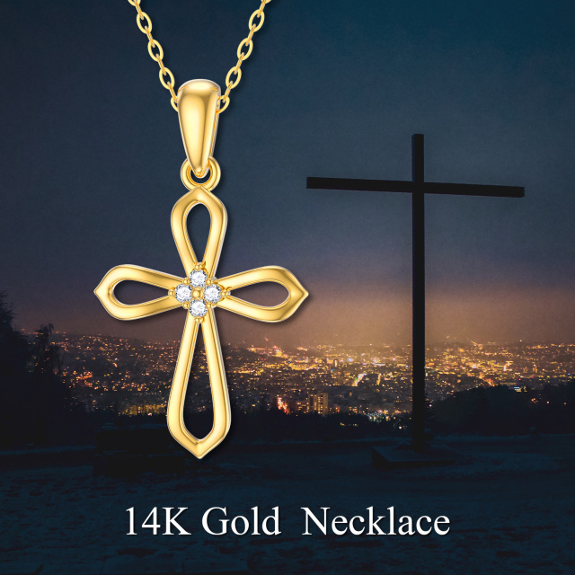 14K Gold Diamant Kreuz Anhänger Halskette-4