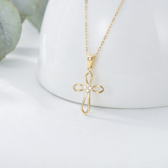 14K Gold Diamant Kreuz Anhänger Halskette-2