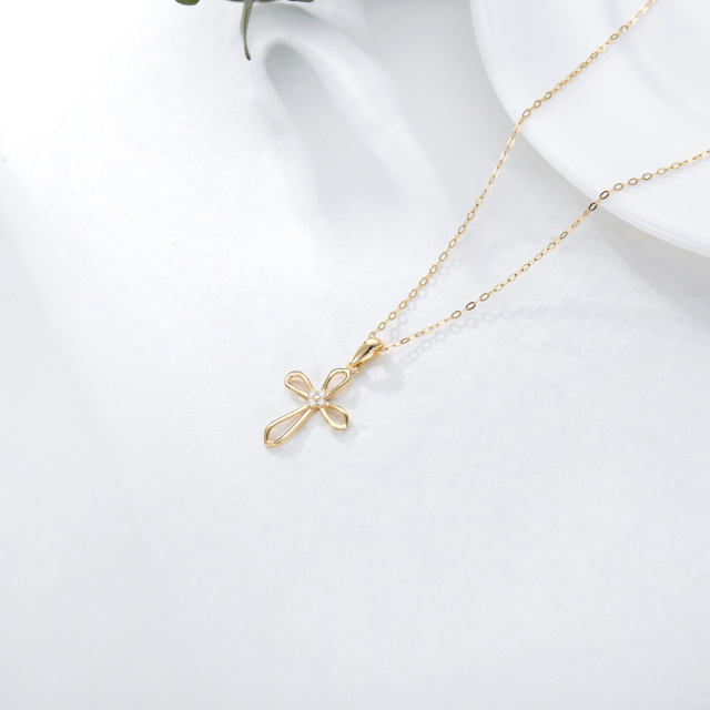 14K Gold Diamond Cross Pendant Necklace-4