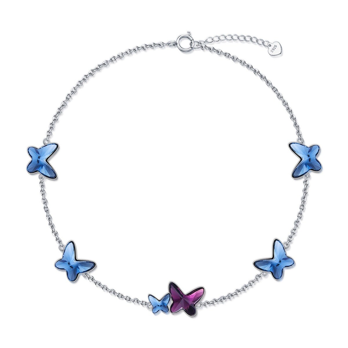 Sterling Silver Crystal Butterfly Metal Choker Necklace-1