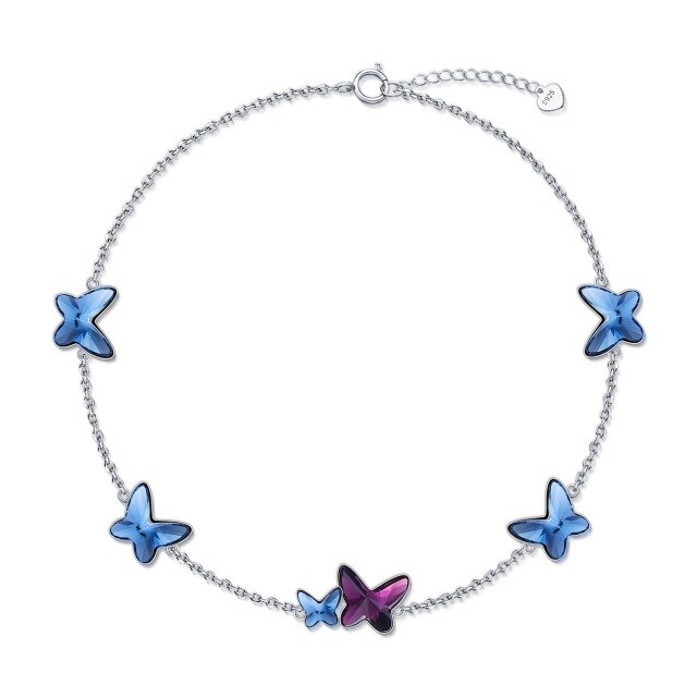 Sterling Silver Crystal Butterfly Metal Choker Necklace-0