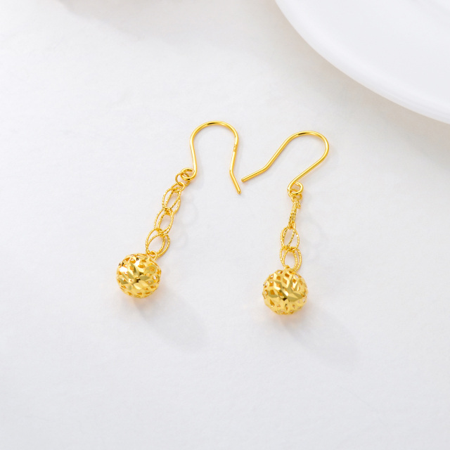 18K Gold Round Drop Earrings-3