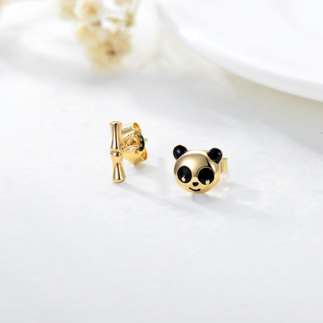 Orecchini con perno in oro 14K e panda nero-3