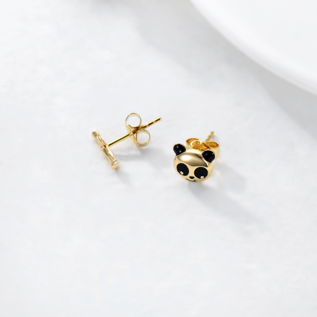 14K Gold & Black Panda Stud Earrings-4