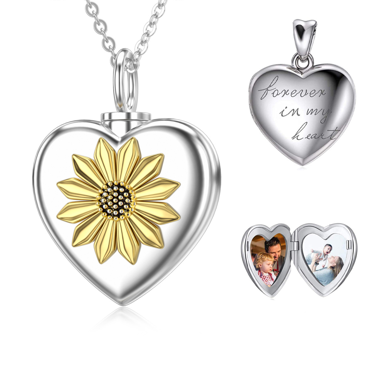 Sterling Silver Daisy & Sunflower Pendant Necklace with Engraved Word-1