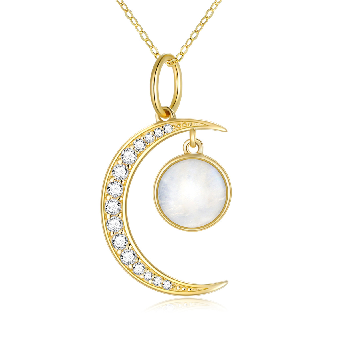14K Gold Moonstone Moon Pendant Necklace-1