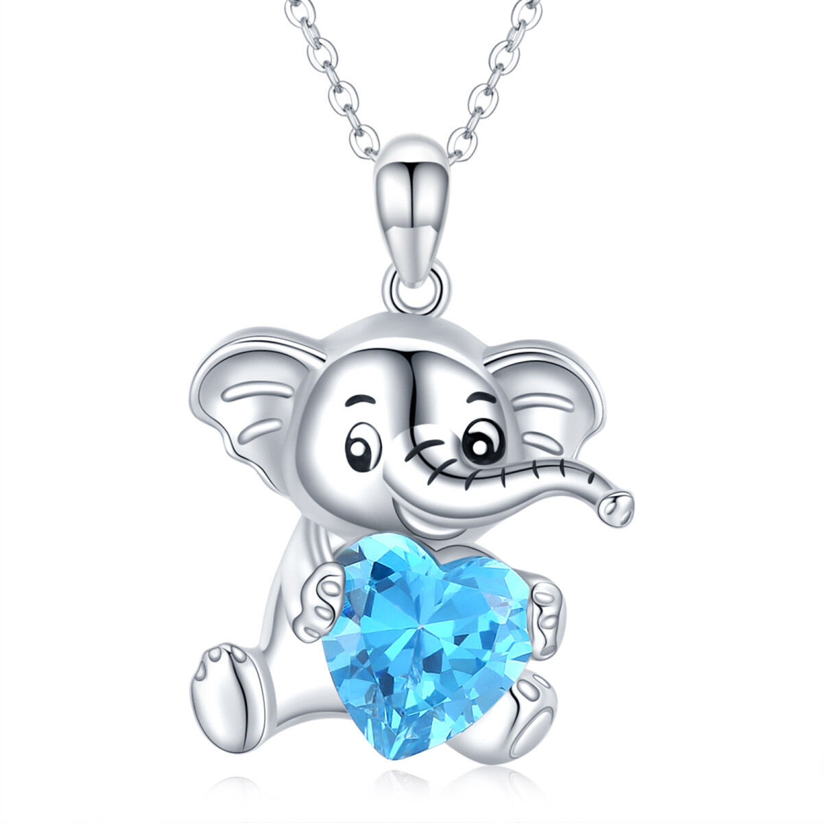 Sterling Silber Herz geformt Kristall Elefant & Herz Anhänger Halskette-1