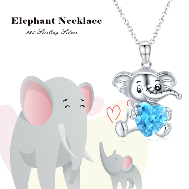 Sterling Silver Heart Shaped Crystal Elephant & Heart Pendant Necklace-3