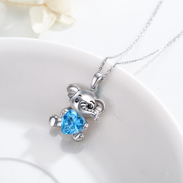 Colar de prata esterlina com pingente de coração e elefante de cristal em forma de coração-1