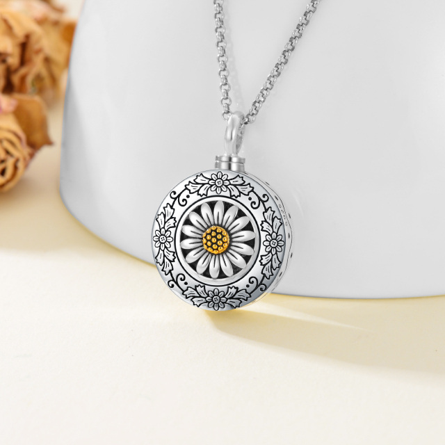 Sterling Silver Two-tone Sunflower Urn Necklace for Ashes with Rolo Chain-5
