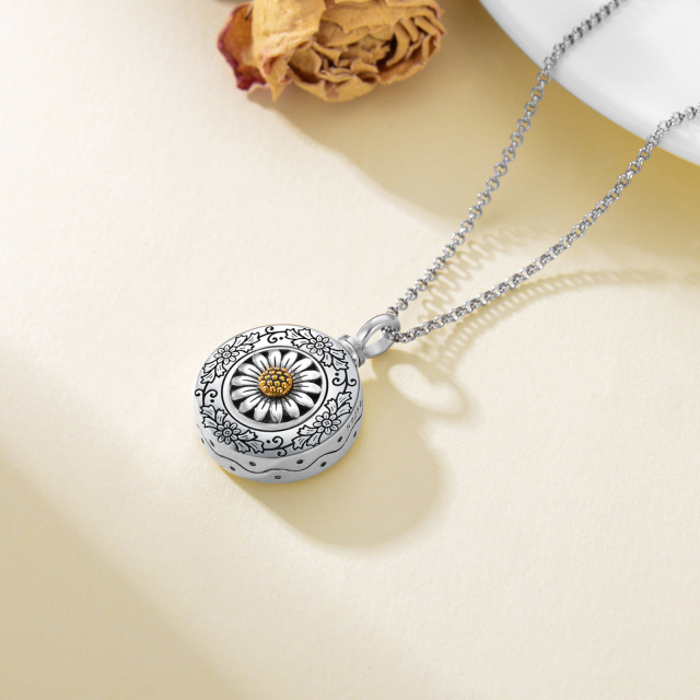 Sterling Silver Two-tone Sunflower Urn Necklace for Ashes with Rolo Chain-4