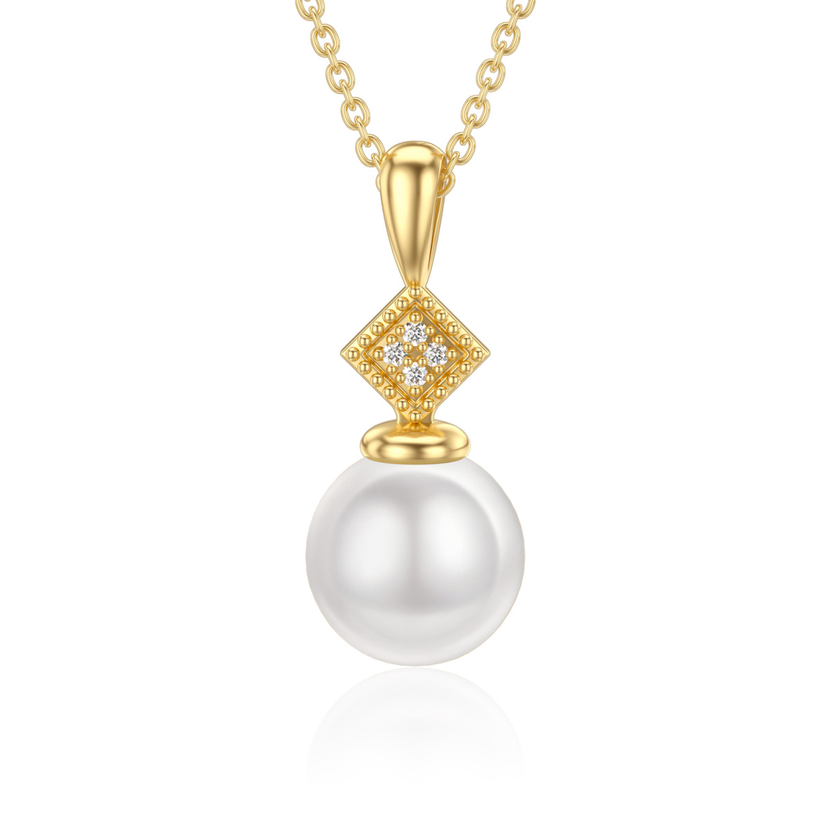 14K Gold Moissanite & Pearl Round Pendant Necklace-1